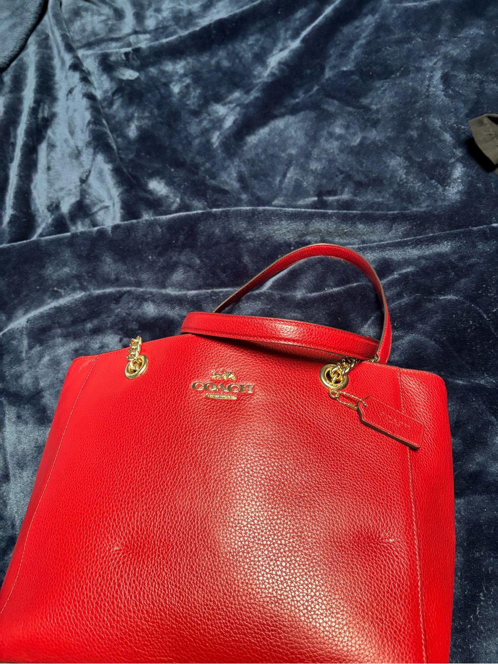 COACH Red Pebbled Leather Tote Bag